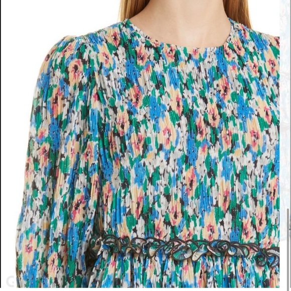 GANNI Floral Layered Plisse Georgette Dress - Picture 2 of 2